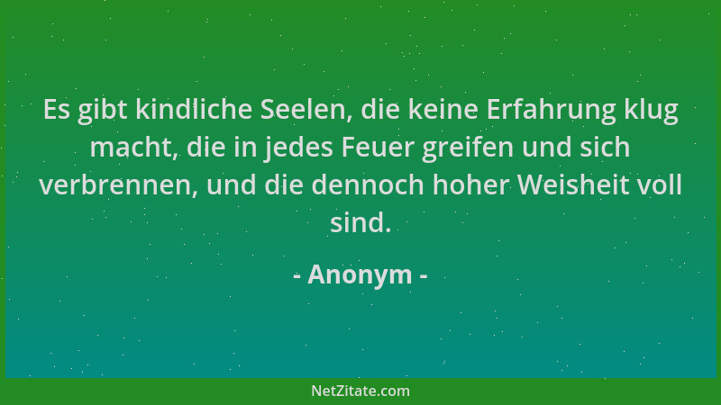 Anonym - Es gibt kindliche Seelen, die keine Erfahrung klug macht, die in jedes Feuer greifen und sich verbrennen, und die...