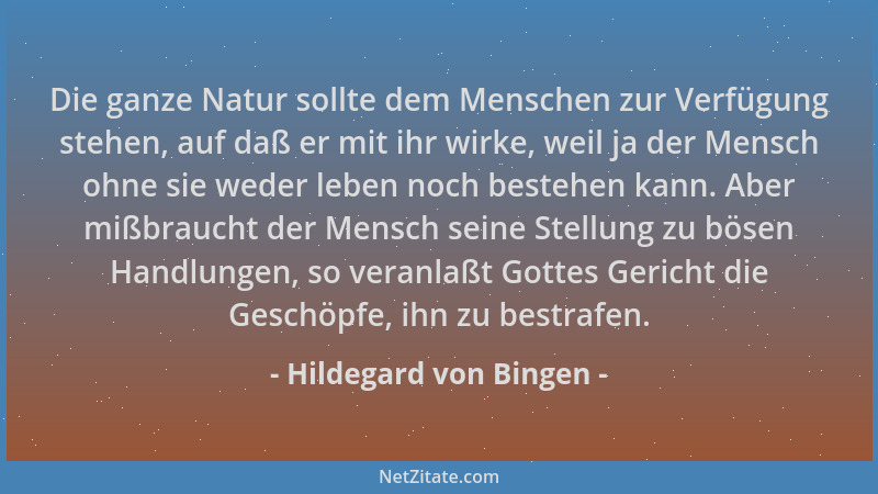 Hildegard von Bingen - Die ganze Natur sollte dem Menschen zur Verfügung stehen, auf daß er mit ihr wirke, weil ja der Mens...