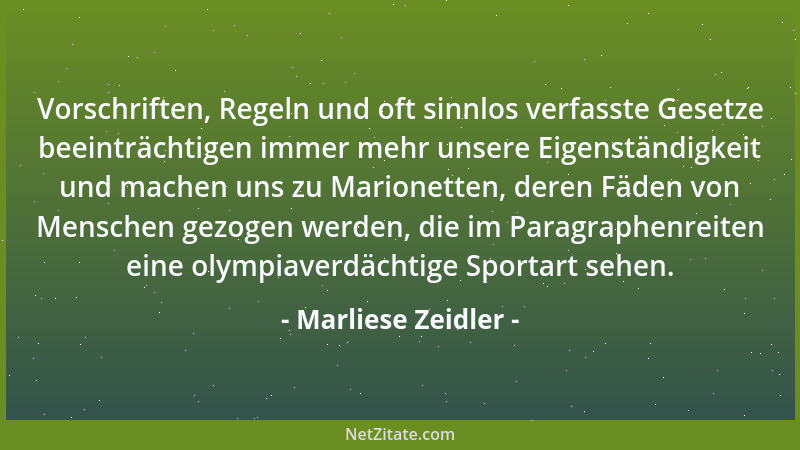 Marliese Zeidler - Vorschriften, Regeln und oft sinnlos verfasste Gesetze beeinträchtigen immer mehr unsere Eigenständigkei...
