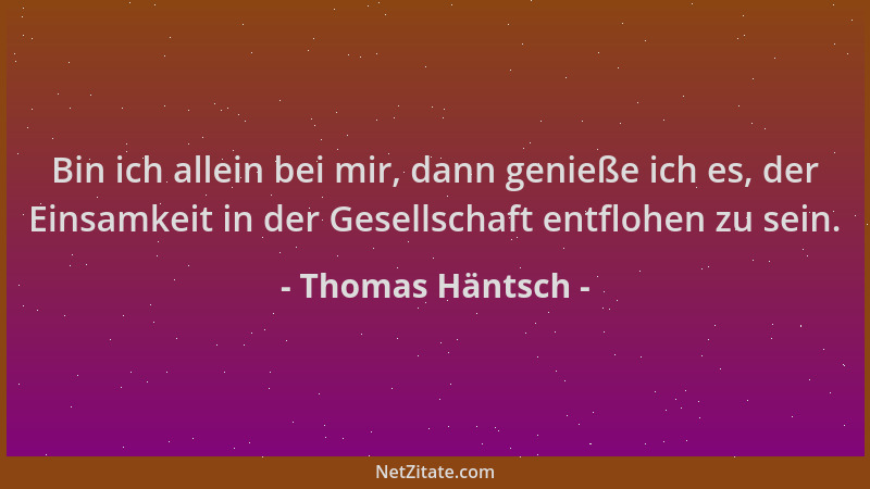 Thomas Häntsch - Bin ich allein bei mir, dann genieße ich es, der Einsamkeit in der Gesellschaft entflohen zu sein....