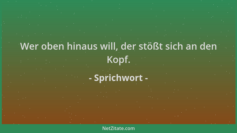 Sprichwort - Wer oben hinaus will, der stößt sich an den Kopf....