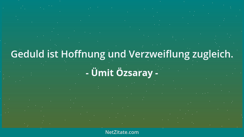 Ümit Özsaray - Man hat am meisten Geduld, wenn man keine andere Wahl hat....