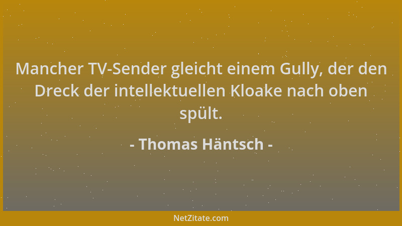 Thomas Häntsch - Mancher TV-Sender gleicht einem Gully, der den Dreck der intellektuellen Kloake nach oben spült....