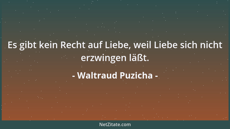 Waltraud Puzicha - Es gibt kein Recht auf Liebe, weil Liebe sich nicht erzwingen läßt....