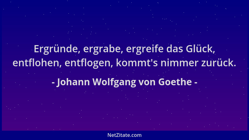 Johann Wolfgang von Goethe - Ergründe, ergrabe, ergreife das Glück, entflohen, entflogen, kommt 's nimmer zurück....