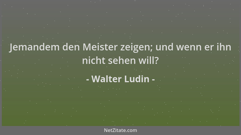 Walter Ludin - Jemandem den Meister zeigen; und wenn er ihn nicht sehen will?...