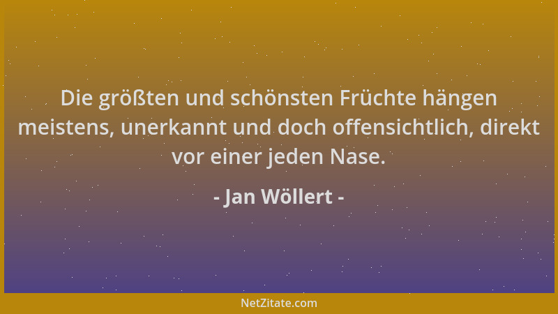 Jan Wöllert - Die größten und schönsten Früchte hängen meistens, unerkannt und doch offensichtlich, direkt vor einer jeden...