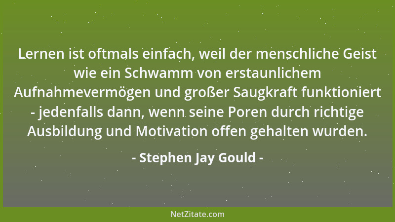 Stephen Jay Gould - Lernen ist oftmals einfach, weil der menschliche Geist wie ein Schwamm von erstaunlichem Aufnahmevermög...