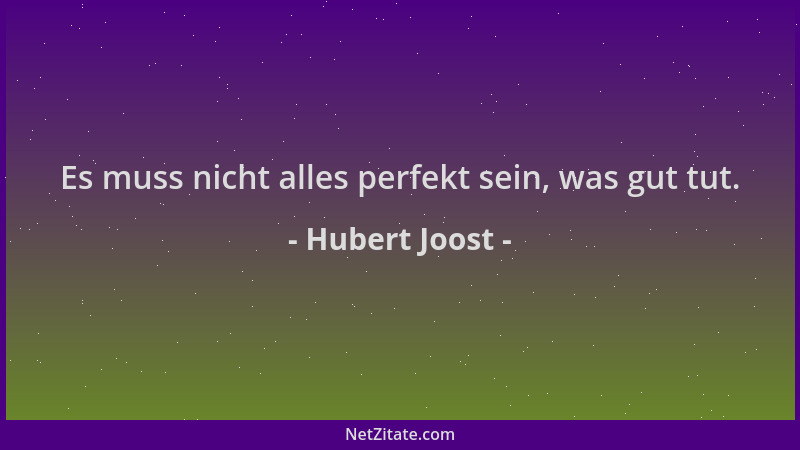 Hubert Joost - Es muss nicht alles perfekt sein, was gut tut....