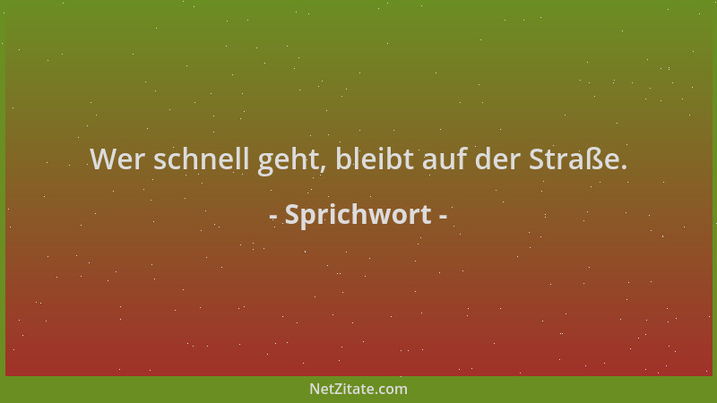 Sprichwort - Wer schnell geht, bleibt auf der Straße....