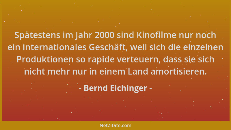 Bernd Eichinger - Spätestens im Jahr 2000 sind Kinofilme nur noch ein internationales Geschäft, weil sich die einzelnen Pro...
