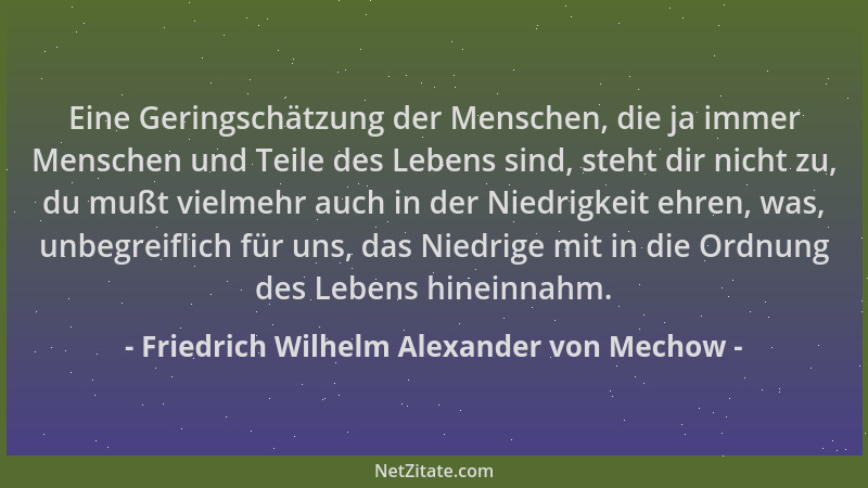Friedrich Wilhelm Alexander von Mechow - Eine Geringschätzung der Menschen, die ja immer Menschen und Teile des Lebens sind...
