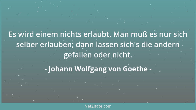 Johann Wolfgang von Goethe - Es wird einem nichts erlaubt. Man muß es nur sich selber erlauben; dann lassen sich 's die ande...