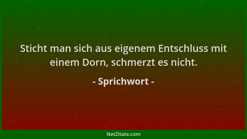 Sprichwort - Sticht man sich aus eigenem Entschluss mit einem Dorn, schmerzt es nicht....