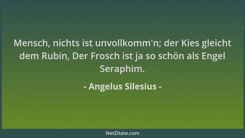 Angelus Silesius - Mensch, nichts ist unvollkomm 'n; der Kies gleicht dem Rubin, Der Frosch ist ja so schön als Engel Seraph...