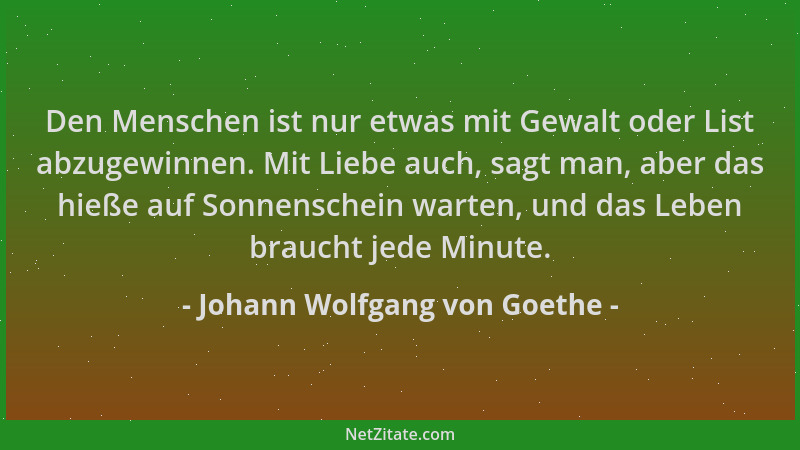Johann Wolfgang von Goethe - Den Menschen ist nur etwas mit Gewalt oder List abzugewinnen. Mit Liebe auch, sagt man, aber d...