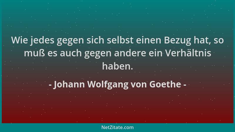 Johann Wolfgang von Goethe - Wie jedes gegen sich selbst einen Bezug hat, so muß es auch gegen andere ein Verhältnis haben....