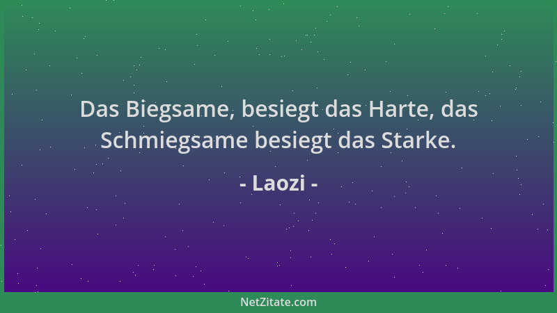 Laozi - Das Biegsame, besiegt das Harte, das Schmiegsame besiegt das Starke....