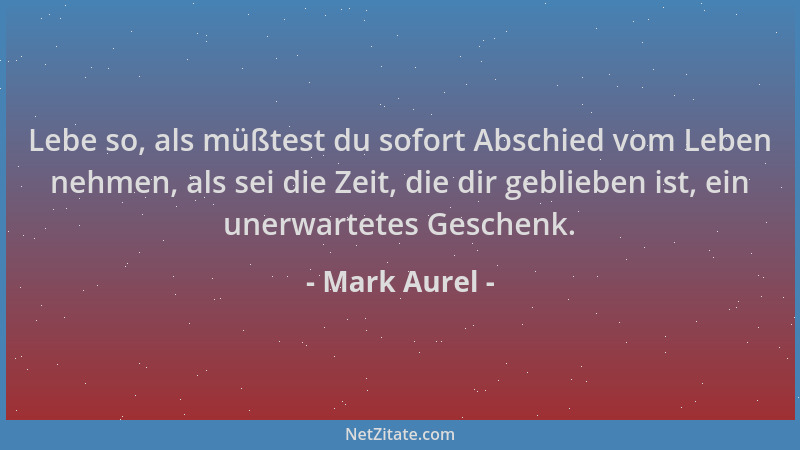 Mark Aurel - Lebe so, als müßtest du sofort Abschied vom Leben nehmen, als sei die Zeit, die dir geblieben ist, ein unerwar...