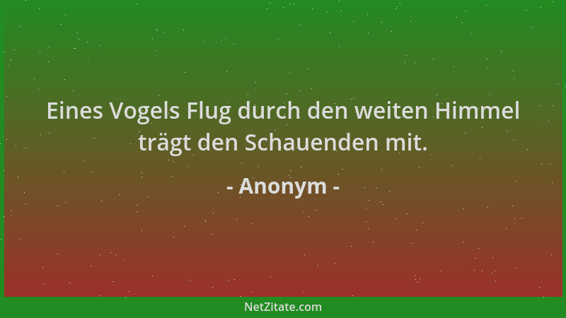 Anonym - Eines Vogels Flug durch den weiten Himmel trägt den Schauenden mit....