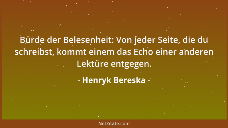 Henryk Bereska - Bürde der Belesenheit: Von jeder Seite, die du schreibst, kommt einem das Echo einer anderen Lektüre entge...