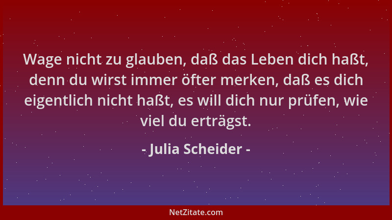 Julia Scheider - Wage nicht zu glauben, daß das Leben dich haßt, denn du wirst immer öfter merken, daß es dich eigentlich n...