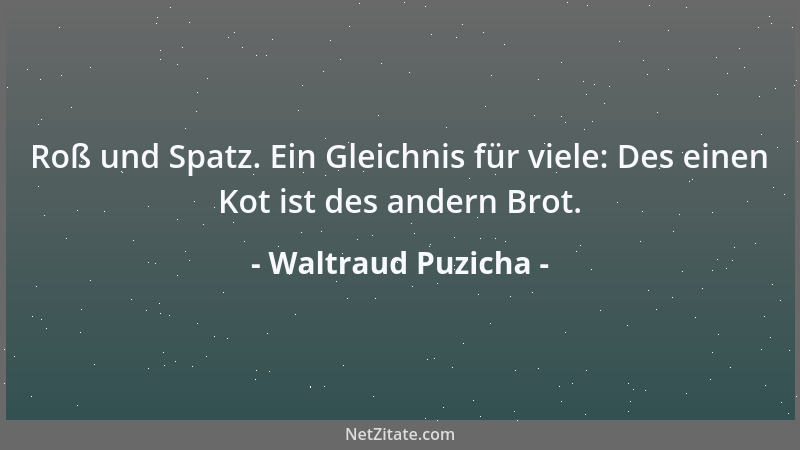 Waltraud Puzicha - Roß und Spatz. Ein Gleichnis für viele: Des einen Kot ist des andern Brot....