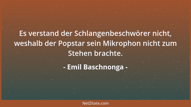 Emil Baschnonga - Es verstand der Schlangenbeschwörer nicht, weshalb der Popstar sein Mikrophon nicht zum Stehen brachte....