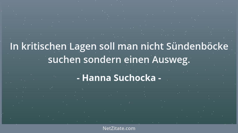 Hanna Suchocka - In kritischen Lagen soll man nicht Sündenböcke suchen sondern einen Ausweg....