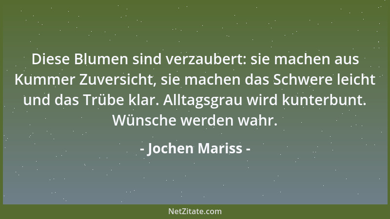 Jochen Mariss - Diese Blumen sind verzaubert: sie machen aus Kummer Zuversicht, sie machen das Schwere leicht und das Trübe...