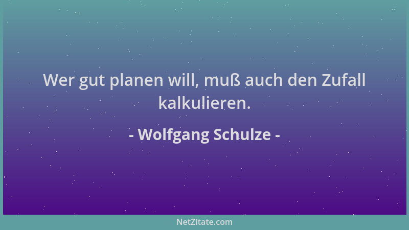 Wolfgang Schulze - Wer gut planen will, muß auch den Zufall kalkulieren....