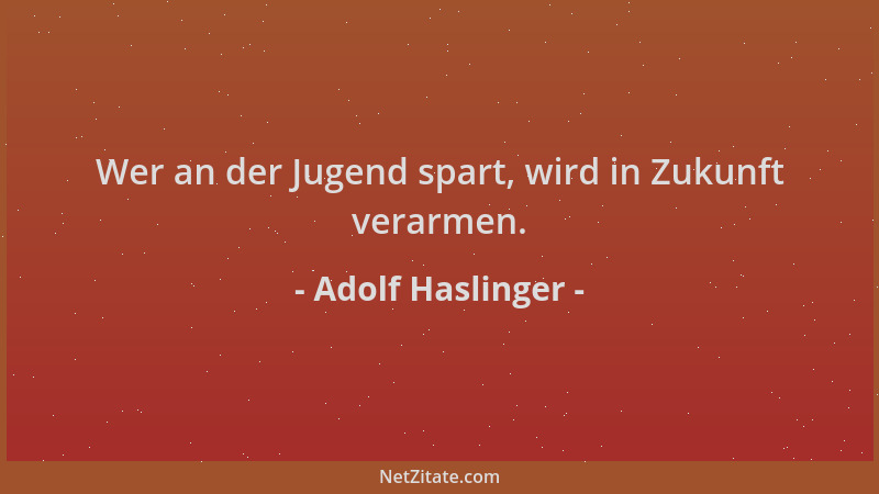 Adolf Haslinger - Wer an der Jugend spart, wird in Zukunft verarmen....
