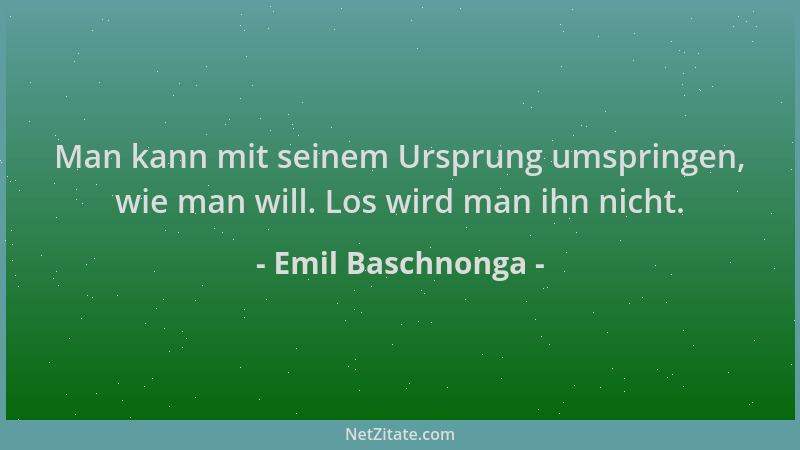Emil Baschnonga - Man kann mit seinem Ursprung umspringen, wie man will. Los wird man ihn nicht....