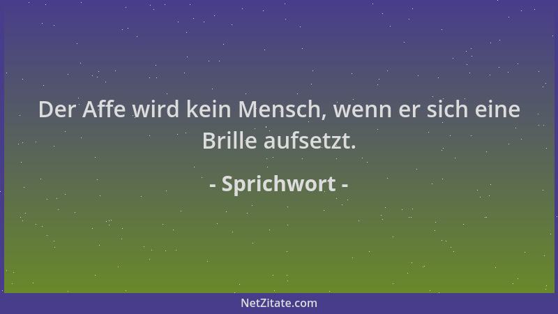 Sprichwort - Der Affe wird kein Mensch, wenn er sich eine Brille aufsetzt....