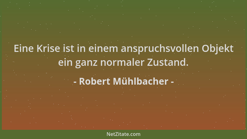 Robert Mühlbacher - Eine Krise ist in einem anspruchsvollen Objekt ein ganz normaler Zustand....