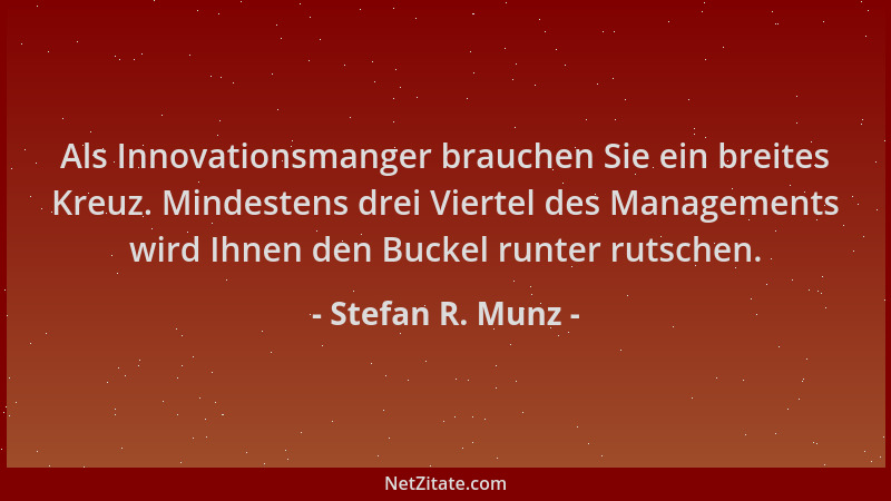 Stefan R. Munz - Als Innovationsmanger brauchen Sie ein breites Kreuz. Mindestens drei Viertel des Managements wird Ihnen d...