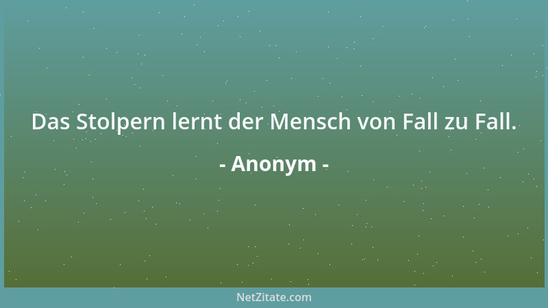 Anonym - Das Stolpern lernt der Mensch von Fall zu Fall....