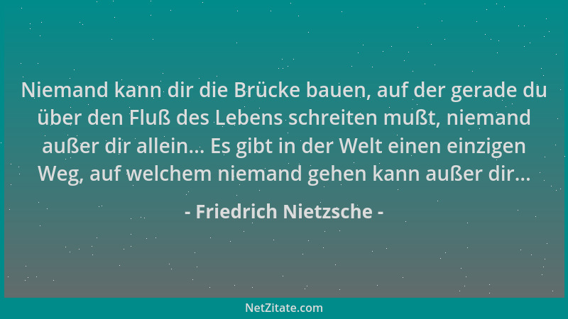 Friedrich Nietzsche - Niemand kann dir die Brücke bauen, auf der gerade du über den Fluß des Lebens schreiten mußt, niemand...