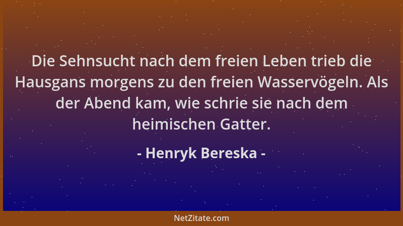 Henryk Bereska - Die Sehnsucht nach dem freien Leben trieb die Hausgans morgens zu den freien Wasservögeln. Als der Abend k...
