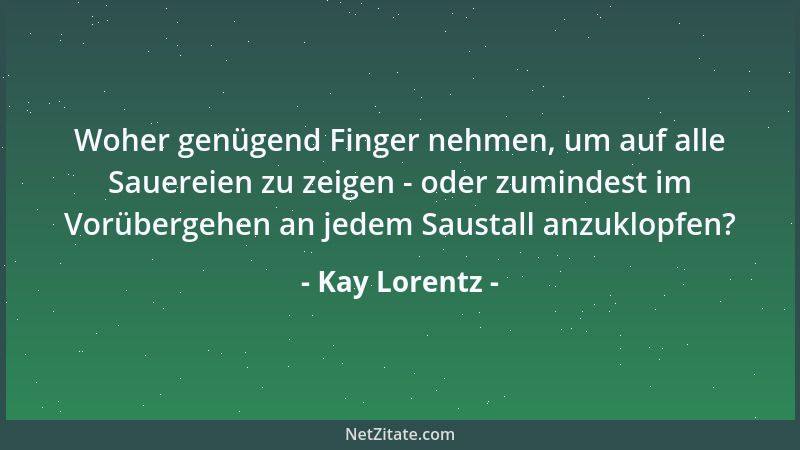 Kay Lorentz - Woher genügend Finger nehmen, um auf alle Sauereien zu zeigen - oder zumindest im Vorübergehen an jedem Saust...