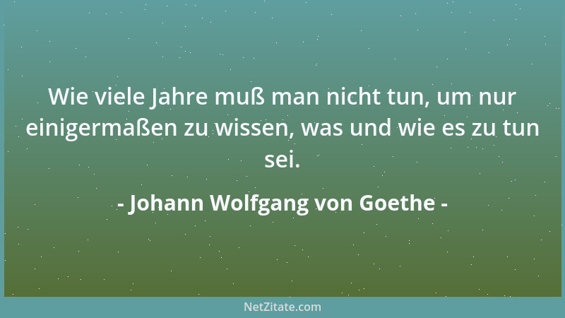 Johann Wolfgang von Goethe - Wie viele Jahre muß man nicht tun, um nur einigermaßen zu wissen, was und wie es zu tun sei....