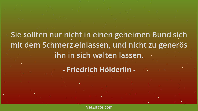 Friedrich Hölderlin - Sie sollten nur nicht in einen geheimen Bund sich mit dem Schmerz einlassen, und nicht zu generös ihn...
