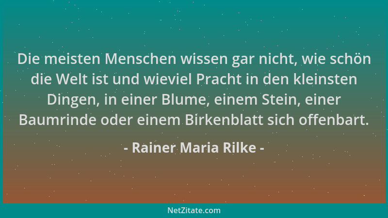 Rainer Maria Rilke - Die meisten Menschen wissen gar nicht, wie schön die Welt ist und wieviel Pracht in den kleinsten Ding...