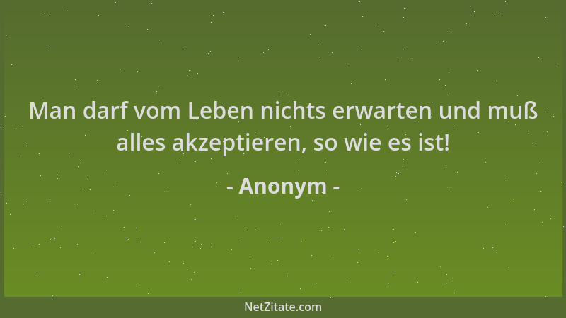 Anonym - Man darf vom Leben nichts erwarten und muß alles akzeptieren, so wie es ist!...