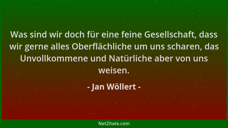 Jan Wöllert - Was sind wir doch für eine feine Gesellschaft, dass wir gerne alles Oberflächliche um uns scharen, das Unvoll...