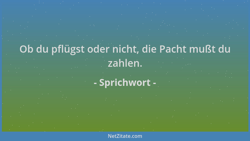 Sprichwort - Ob du pflügst oder nicht, die Pacht mußt du zahlen....
