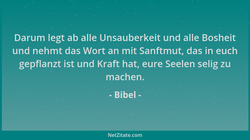 Bibel - Darum legt ab alle Unsauberkeit und alle Bosheit und nehmt das Wort an mit Sanftmut, das in euch gepflanzt ist und...