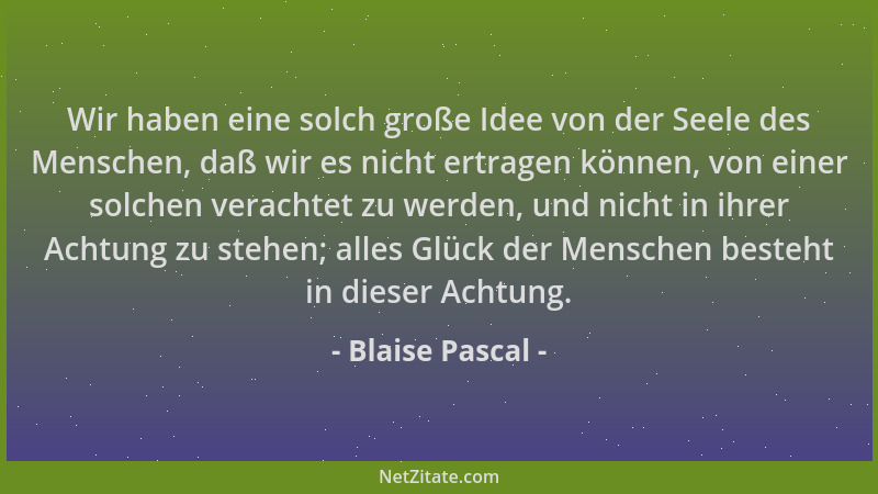 Blaise Pascal - Wir haben eine solch große Idee von der Seele des Menschen, daß wir es nicht ertragen können, von einer sol...