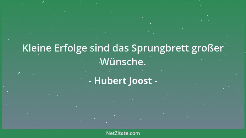 Hubert Joost - Kleine Erfolge sind das Sprungbrett großer Wünsche....
