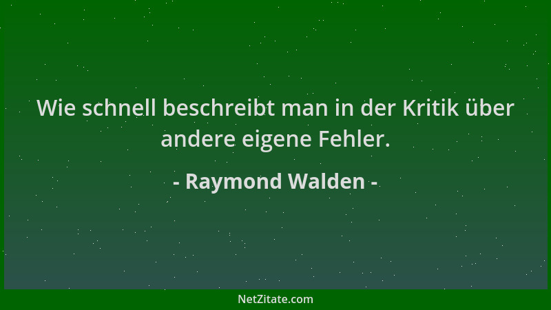 Raymond Walden - Wie schnell beschreibt man in der Kritik über andere eigene Fehler....